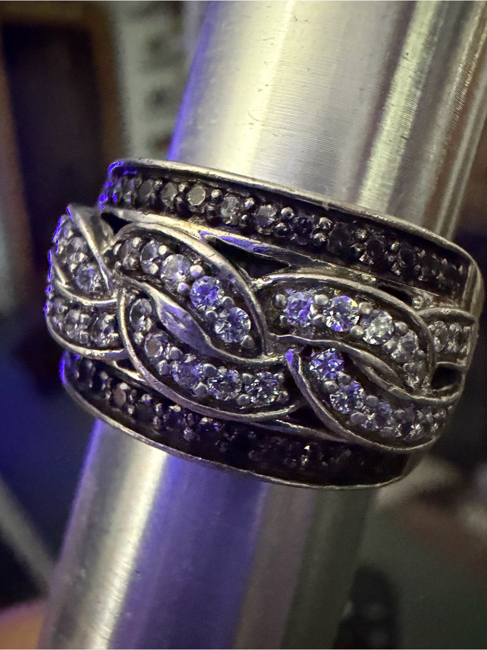 Men’s or Women’s Sterling Ring Black & White Rhinestones